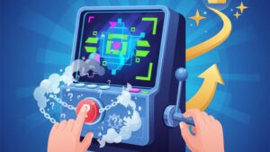 Стильная иллюстрация для статьи о стратегиях выигрыша в слотах, современный iGaming дизайн.