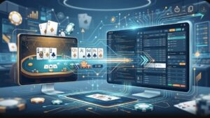 Современная иллюстрация покерных карт и фишек для статьи об интеграции покерной линии в софт